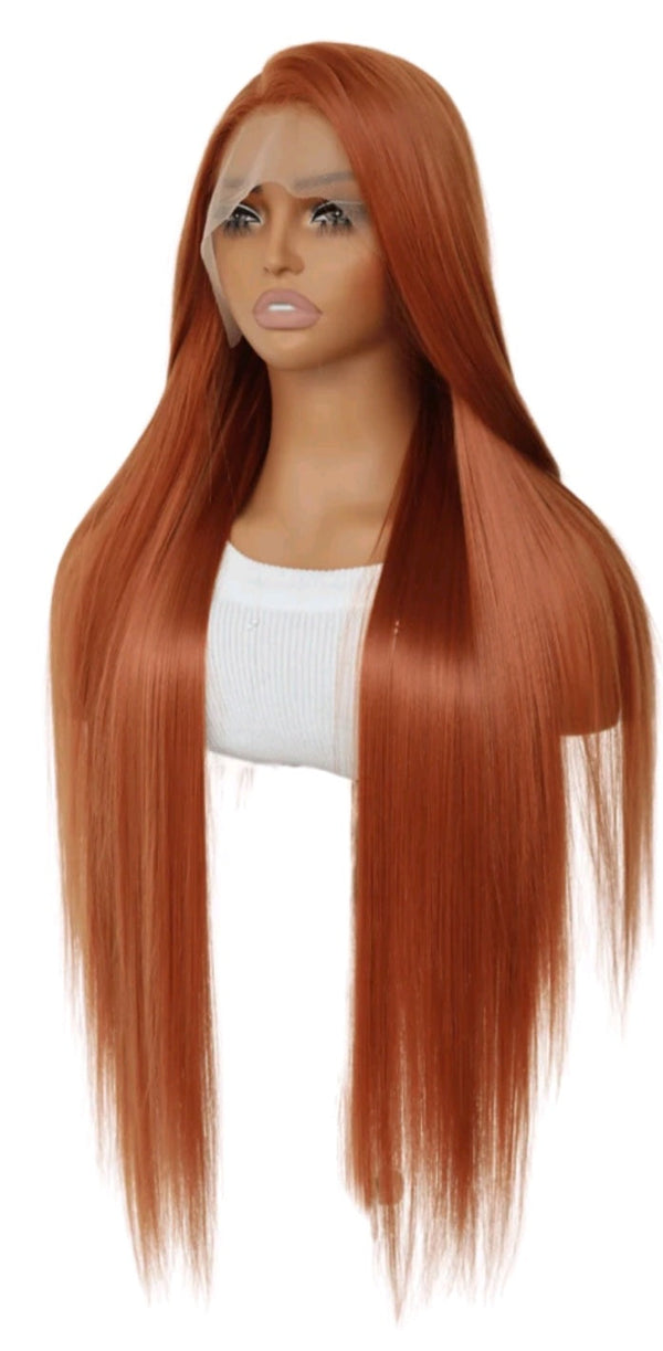 Dark Orange Long Lace Front Wig
