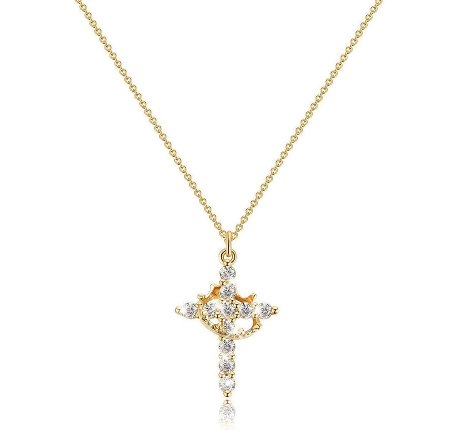 Diamond Cross Necklace for women, Gold Cubic Zirconia Pendant Necklaces